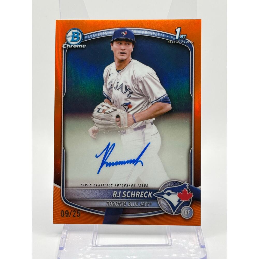 2025 Bowman Chrome RJ Schreck 1st True Orange Refractor Auto 9/25 SSP Blue Jays